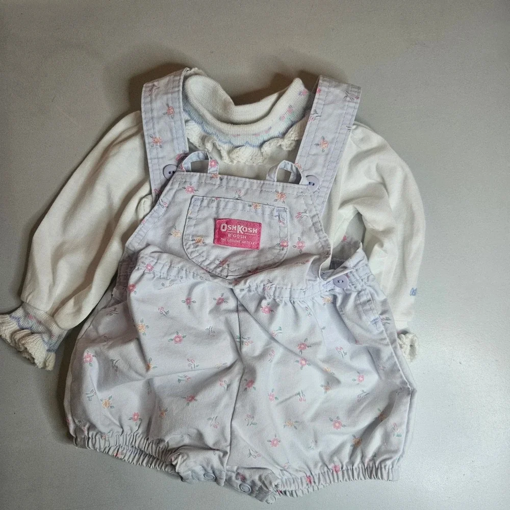 Vintage OshKosh B'gosh 18M Floral Romper and Mock Neck Top Set Made in USA Blue